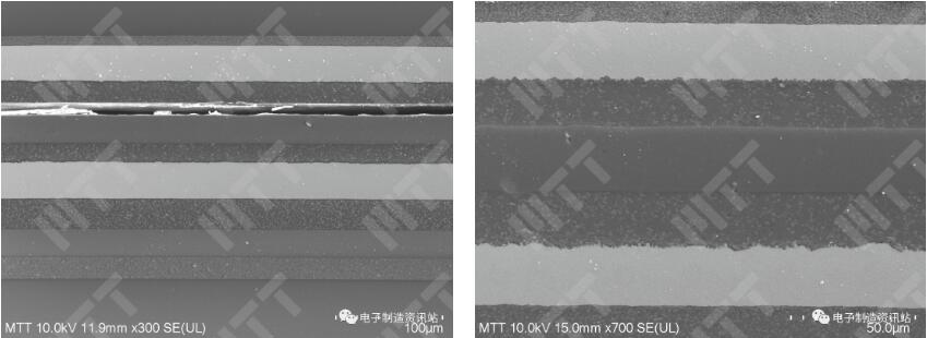 失效fpc鼓包位置及ok fpc切片后截面形貌观察