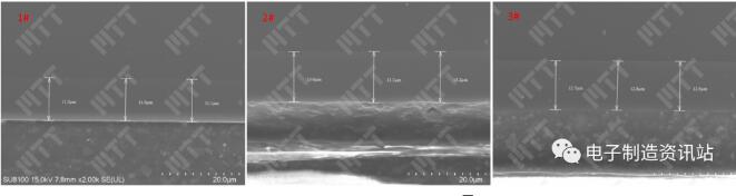 不同厂商pi膜切片后厚度测量照片