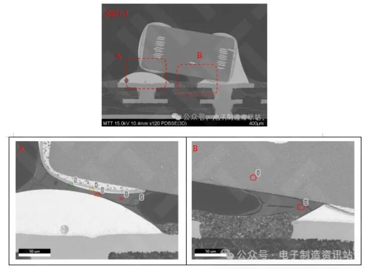ng pcba（x627-3）立碑焊点切片后截面sem图片