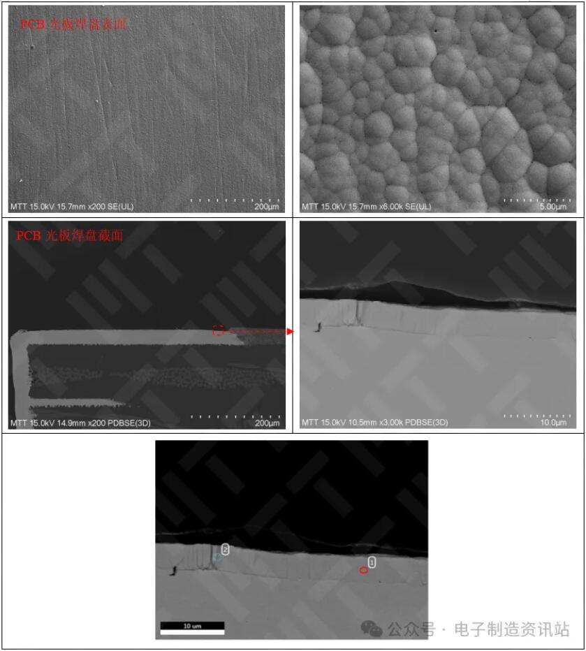 pcb光板焊盘sem图片及eds能谱图