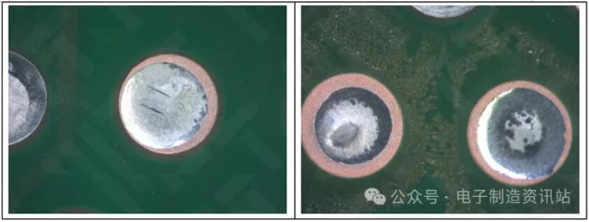 pcb光板pth通孔浸锡后光学观察典型照片